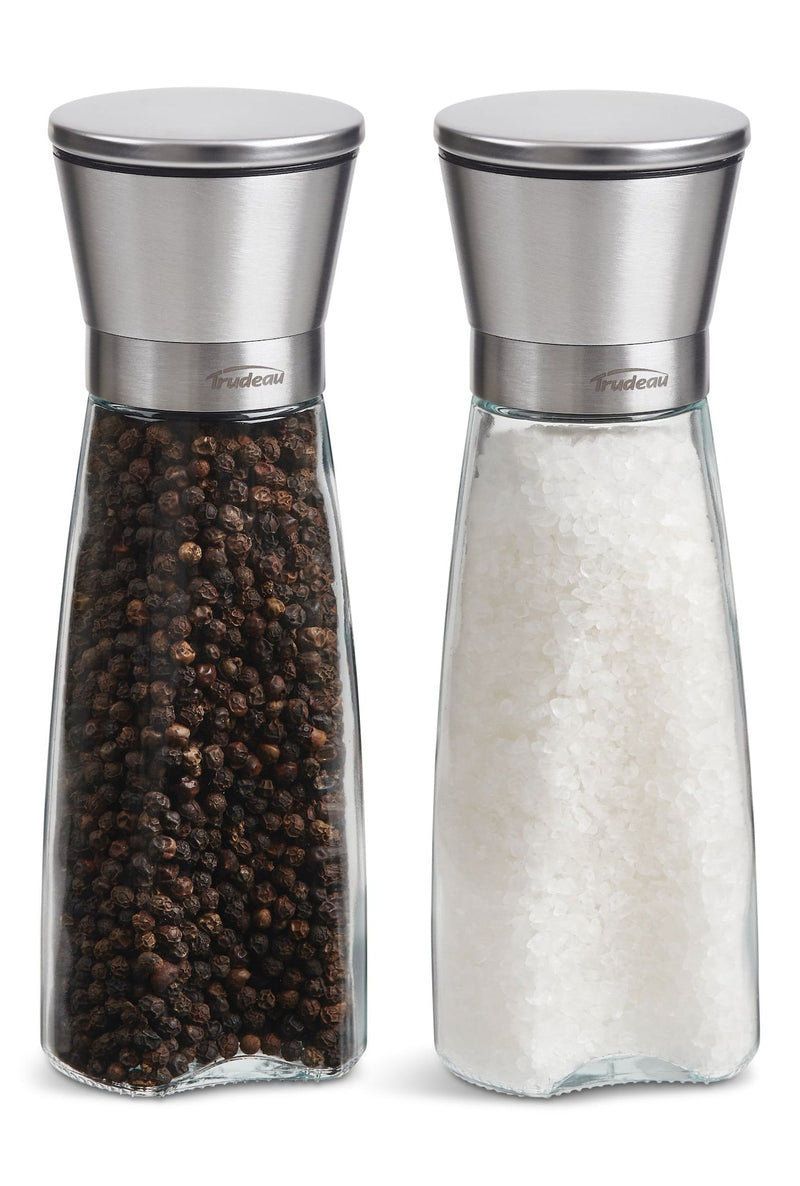 Trudeau Stainless Steel/Glass Salt & Pepper Grinder Mill Set, Pre-Filled, 8-in, 2-pc I3
