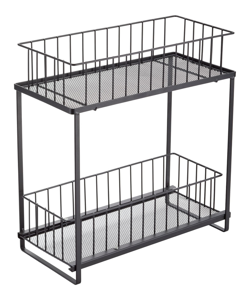Type A 2-Tier Shower Organizer with Slide Out Basket, Black O0