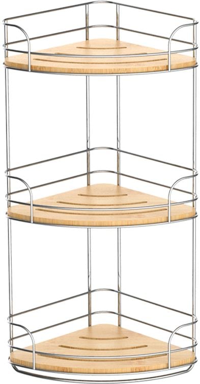 Type A 3-Tier Bamboo Corner Shower Caddy, Silver/Natural G1