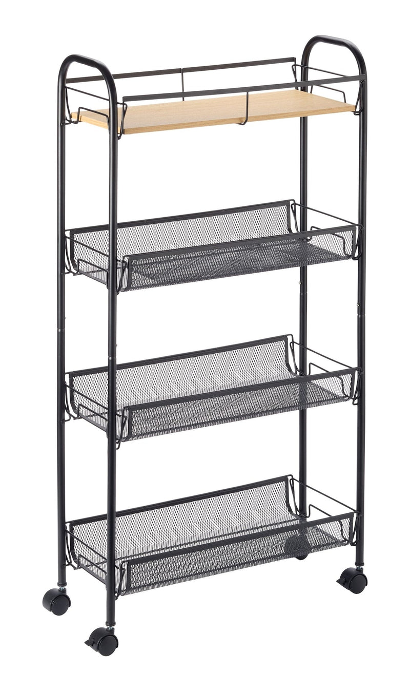 Type A 4-Tier Open Mesh Wire Slim Storage Cart, Black, 17.2x32.6-in H7