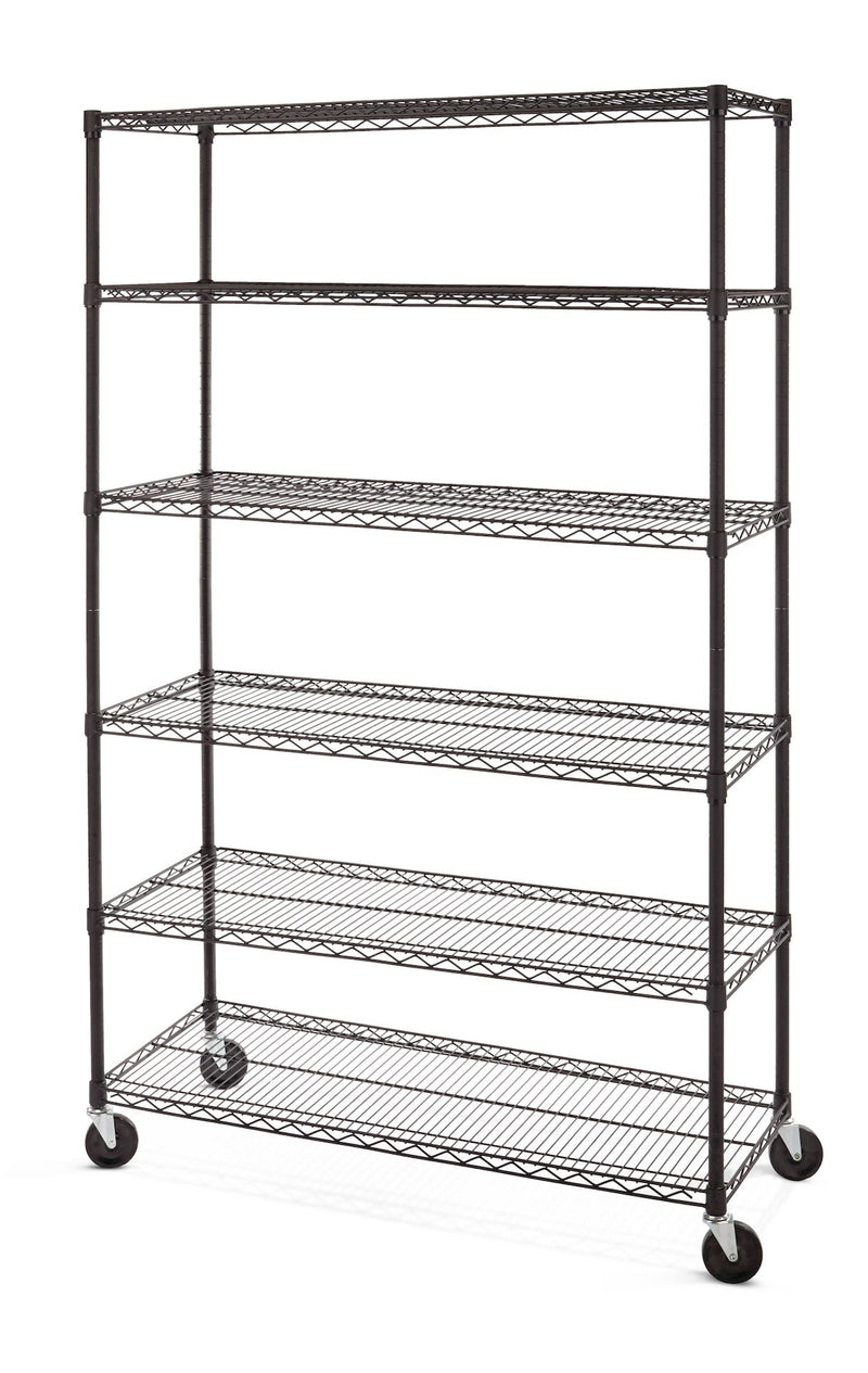 type A 6-Tier Adjustable Wire Shelving Storage Unit with Wheels, Black Z5