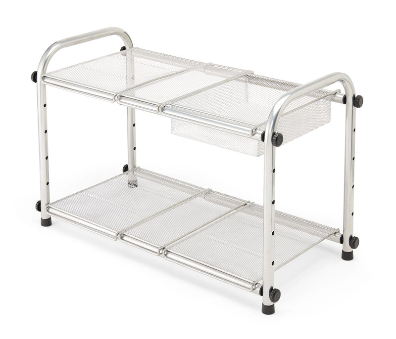Type A Alpha Under-Sink Expandable & Adjustable Metal Storage Organizer Shelf with Basket, Chrome N1
