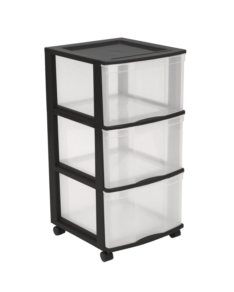 type A Clear Black Frame 3-Drawer Storage Tower/Cart with Wheels, 24-in E1