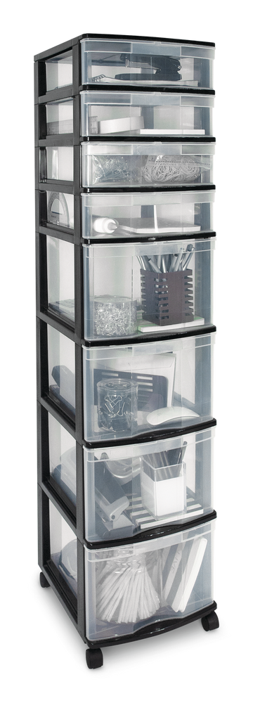type A Clear Black Frame 8-Drawer Storage Tower/Cart with Wheels, 46-in A7