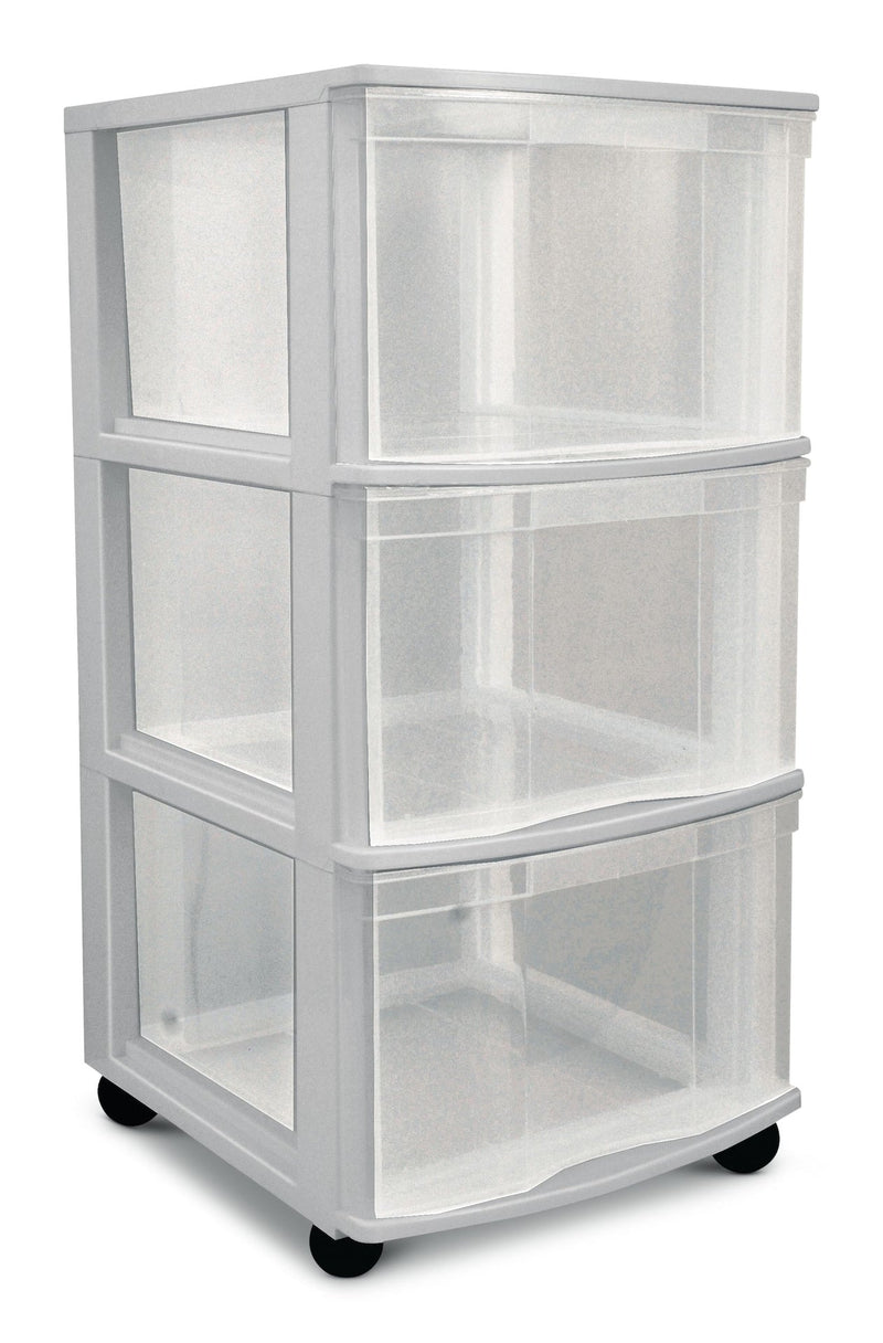 type A Clear Grey Frame 3-Drawer Storage Tower/Cart with Wheels, 26-in N2