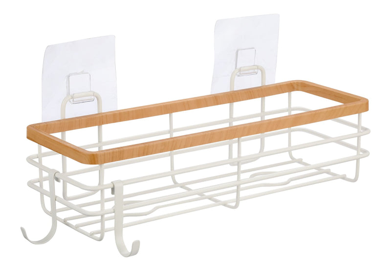 Type A Cubina Wall Bin Shower Caddy with Hooks, White/Natural H9