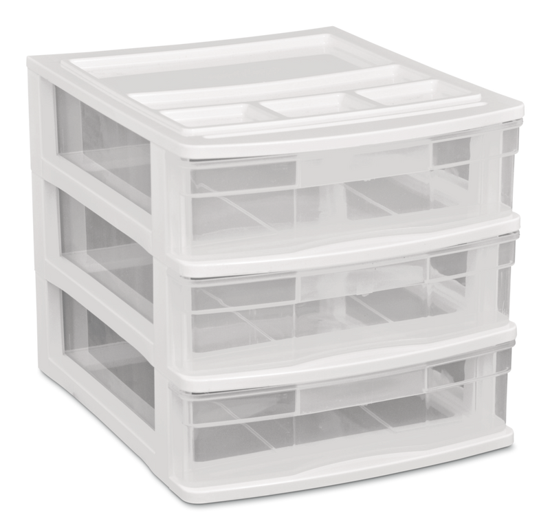 type A Desk Clear White Frame 3-Drawer Storage Tower, 10-in R2