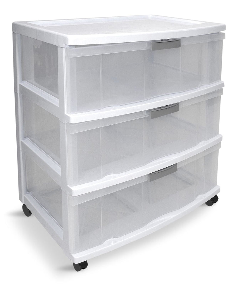 type A Element Clear Frame 3-Drawer Storage Tower/Cart with Wheels, Lockable, 25-in, White D8