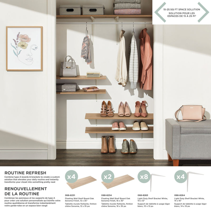 type A Floating Wall Shelf Board, Oak Sonoma Finish, 12 x 35-in W2