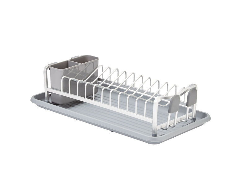 Type A Forte Compact Aluminum Dish Drying Rack with Cutlery Holder & Drainboard, 18.4 x 16-in, White/Grey M2