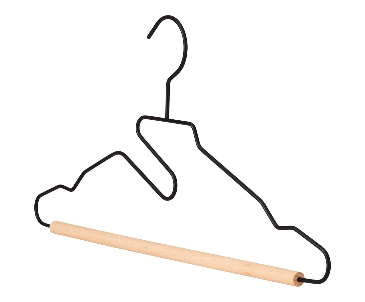 type A Metal Wire Hanger with Wooden Bar & Cutout, 3-pk