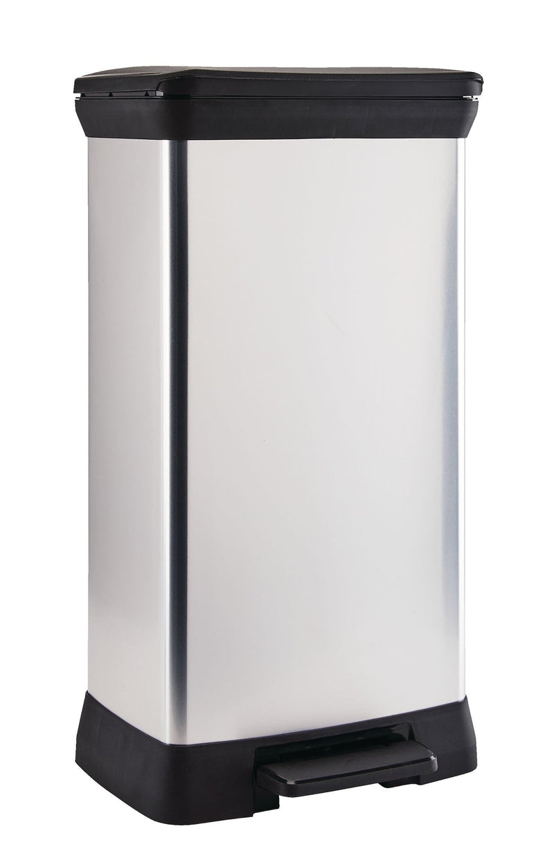 type A Slim Silver Plastic Rectangular Step Garbage Can, 50-L W4