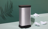type A Slim Silver Plastic Rectangular Step Garbage Can, 50-L