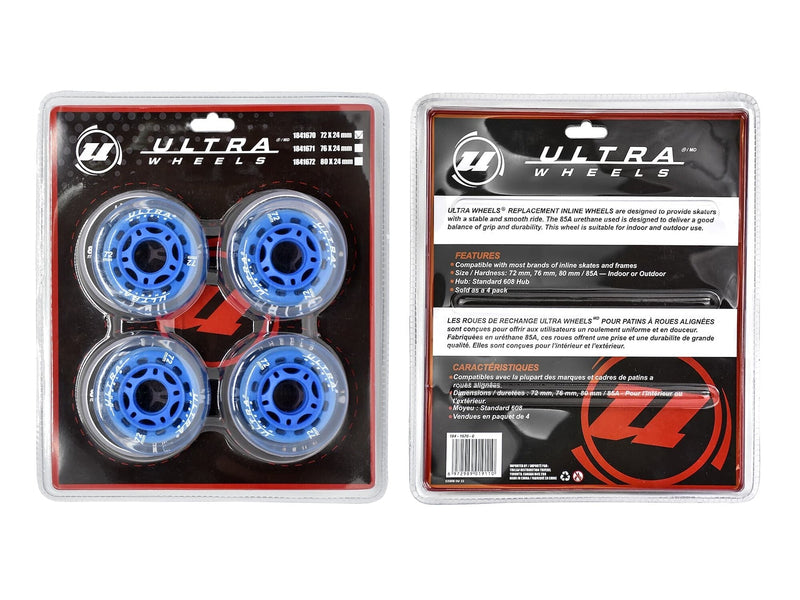 Ultra Wheels Inline Skates Replacement Wheels, Assorted Sizes, Blue, 4-pk T5