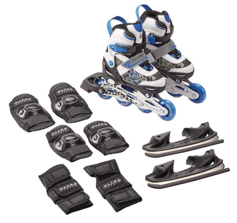 Ultra Wheels Switchers Ice/Inline Skates with Pad Set, Blue, Youth T7