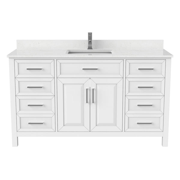 Urban Bathe Terrence Undermount Single Sink Stone Top Bathroom Vanity with Drawer & Cabinet Organizer, White, 60-in L8