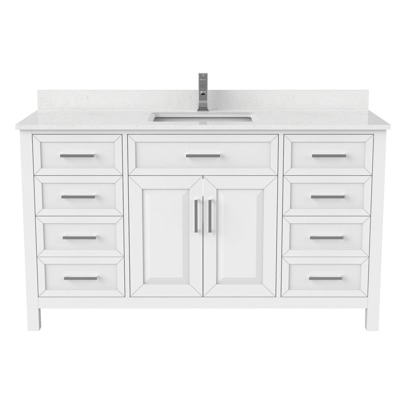 Urban Bathe Terrence Undermount Single Sink Stone Top Bathroom Vanity with Drawer & Cabinet Organizer, White, 60-in L8