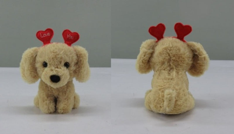 Valentine's Day Plush Dog with Heart Headband Gift for Valentine's/Anniversary Day, 6.5-in D7