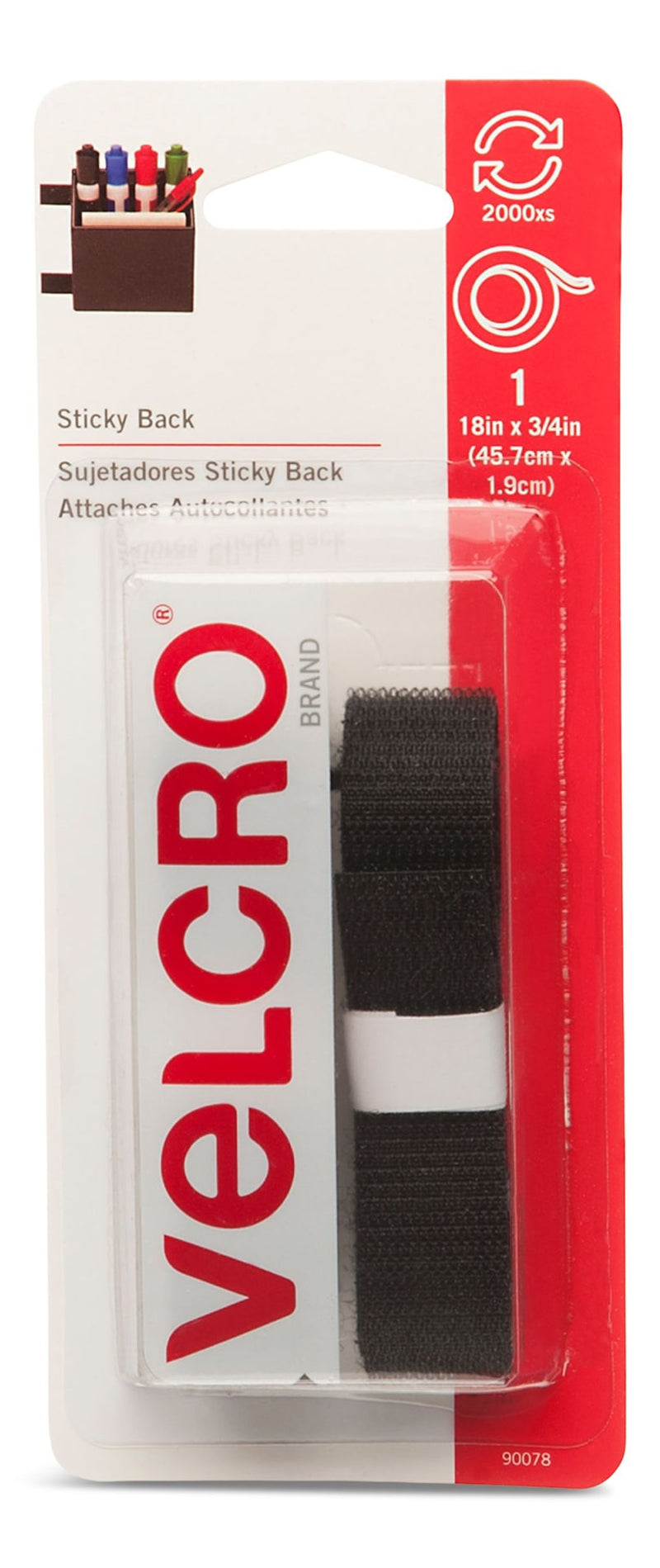 Velcro Adhesive General Purpose Sticky Back Tape, Black, 18 x 3/4-in, 1-pk N5