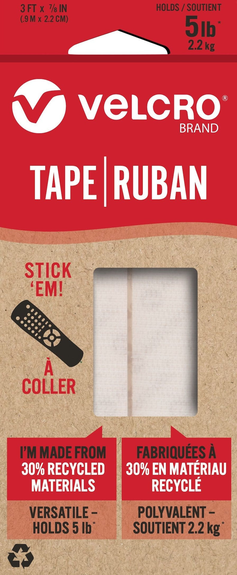 Velcro Durable Reusable Eco Tape, White, 5-lbs, 3-ft x 0.7-in I5