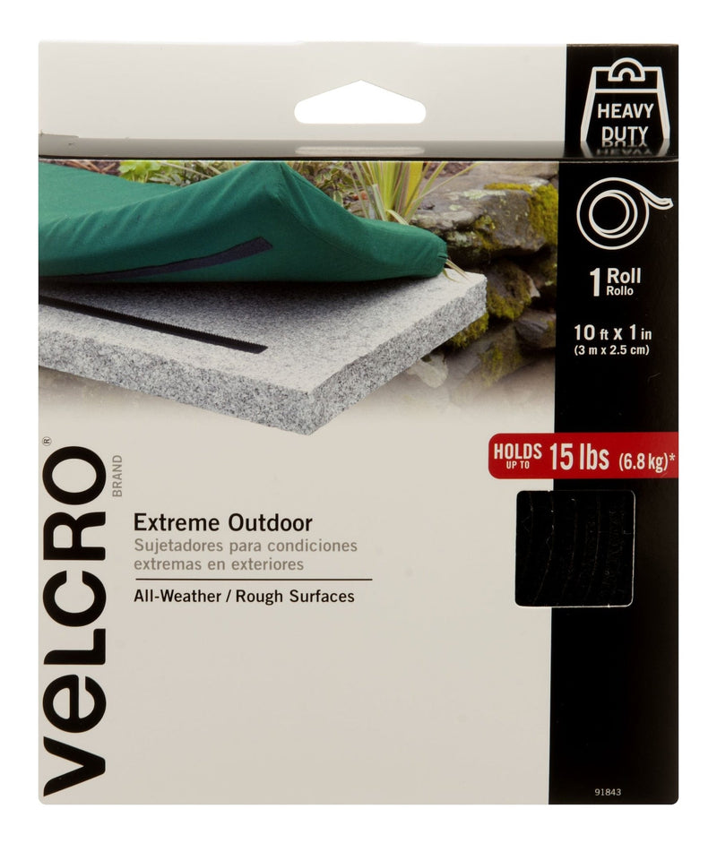 Velcro Industrial Strength Extreme Heavy Duty Tape, Black, 15-lbs, 10-ft x 1-in, 1-pk O9