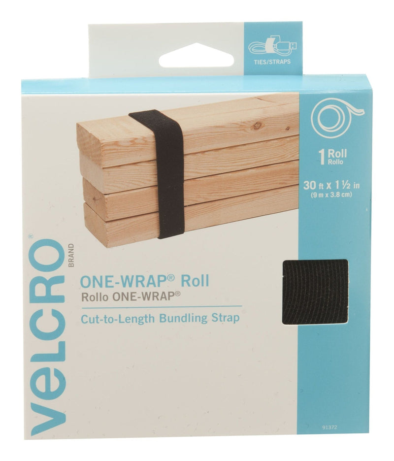 Velcro ONE-WRAP Adjustable Reusable Velcro Hook and Loop Strap, Black Roll, 30-ft x 1-1/2-in, 1-pk A4