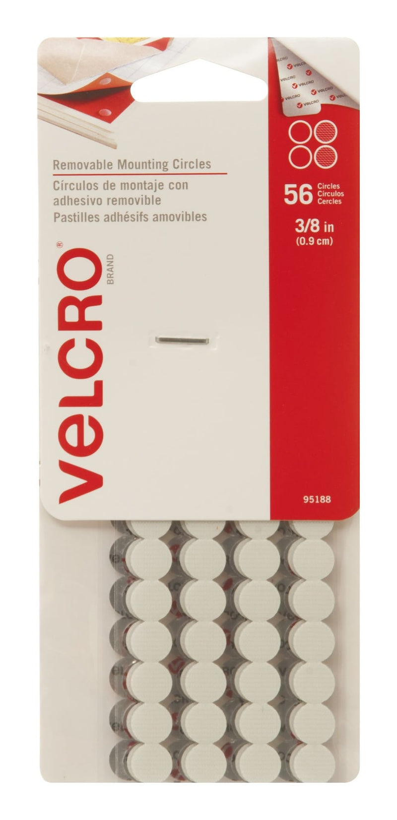 Velcro Removeable Adhesive Peel and Stick Mounting Circles, White, 3/8-in, 56-pk C4