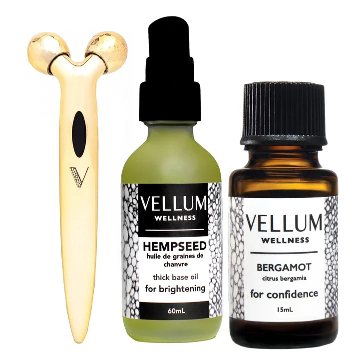 Vellum Wellness Mature Skin Kit with Essential Oils and Facial Roller A8