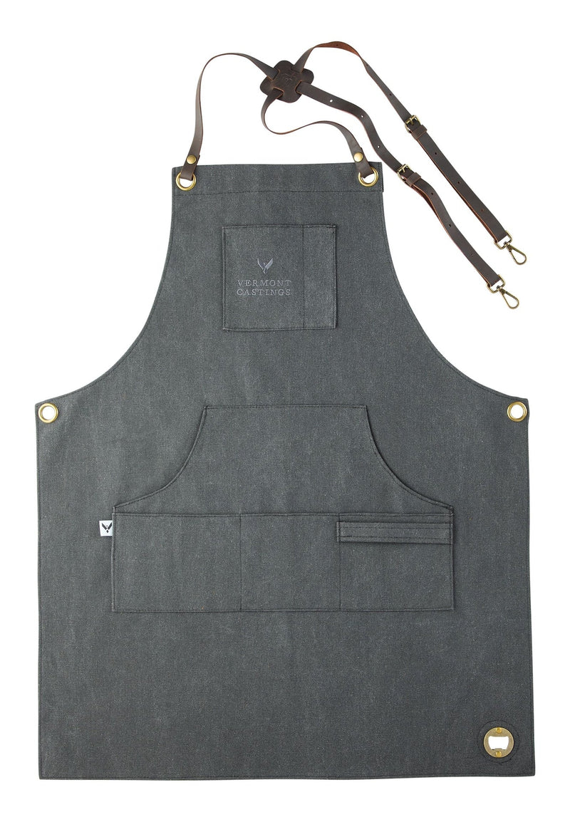 Vermont Castings Adjustable Canvas & Leather BBQ Grilling Apron with Pockets, Grey I6