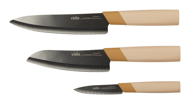 Vida by PADERNO Black Ceramic Knife Set, 3-pc D7