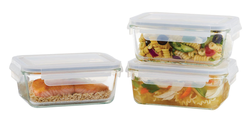 Vida by PADERNO Glass Clip Lid Food Storage Container Set Leakproof, 980-mL, 3 Count T3