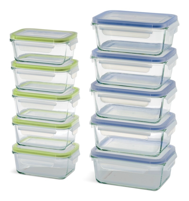 Vida by PADERNO Glass Clip Lid Food Storage Container Set with Leakproof Lids, 10-pk, with Lids F6