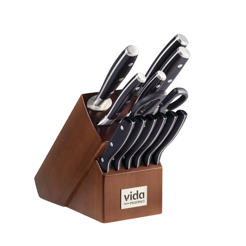 Vida by PADERNO Japanese Steel Knife Block Set, Ergonomic Grip, 14-pc B8