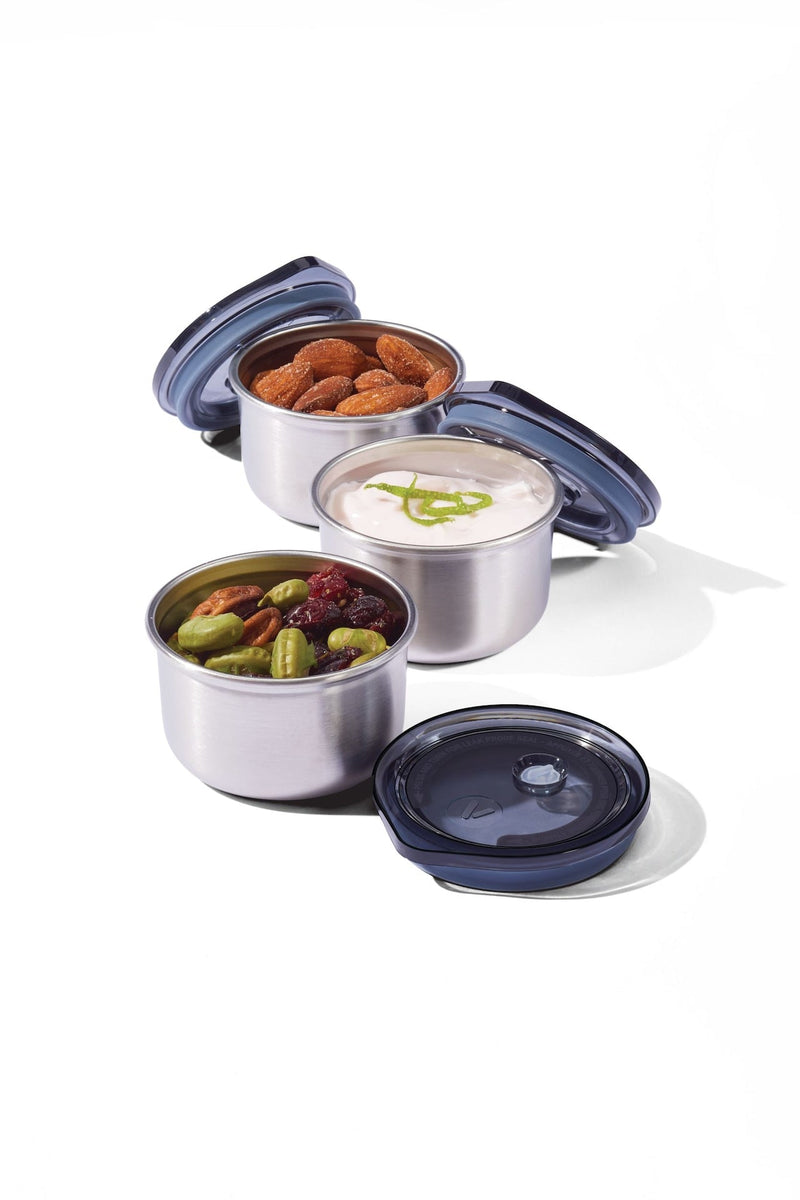Vida by PADERNO Leakproof Stainless Steel Mini Food Storage Pots and Lids, 3 Count D2