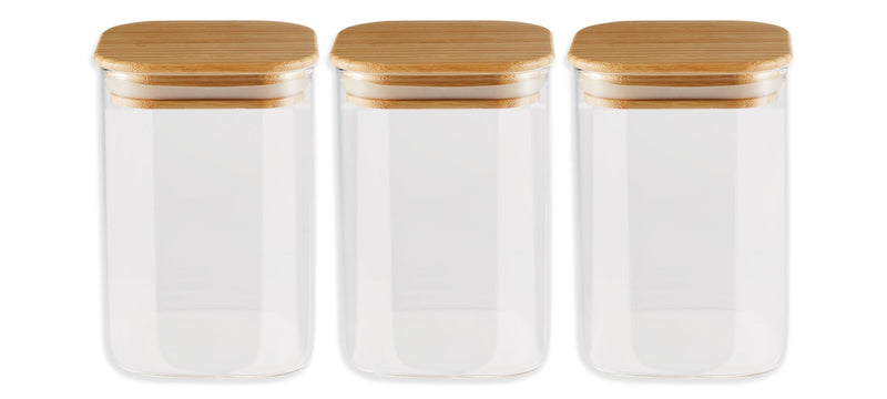 Vida by PADERNO Square Glass Pantry Storage Container Set with Airtight Bamboo Lid, 3 Count J0