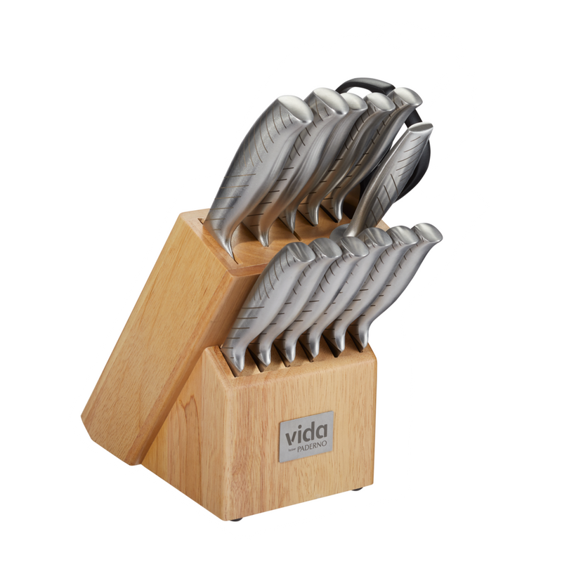 Vida by PADERNO Stainless Steel Knife Block Set, Ergonomic Grip, 14-pc A3