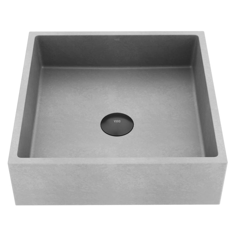 VIGO Alhambra Gothic Concreto Stone 15x15-in Deep Grey Bathroom Sink/Basin with Square Vessel K8