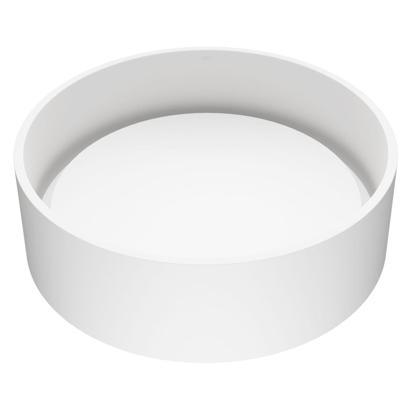 VIGO Anvil Matte Stone Round Composite Vessel Bathroom Sink/Basin with Deep Bowl, White F9