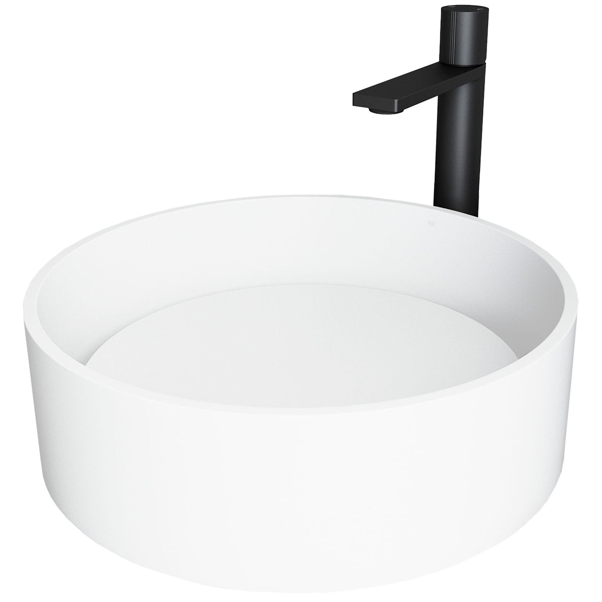 VIGO Anvil MatteStone Round White Composite Bathroom Sink/Basin Set with Gotham Faucet and Pop-Up Drain