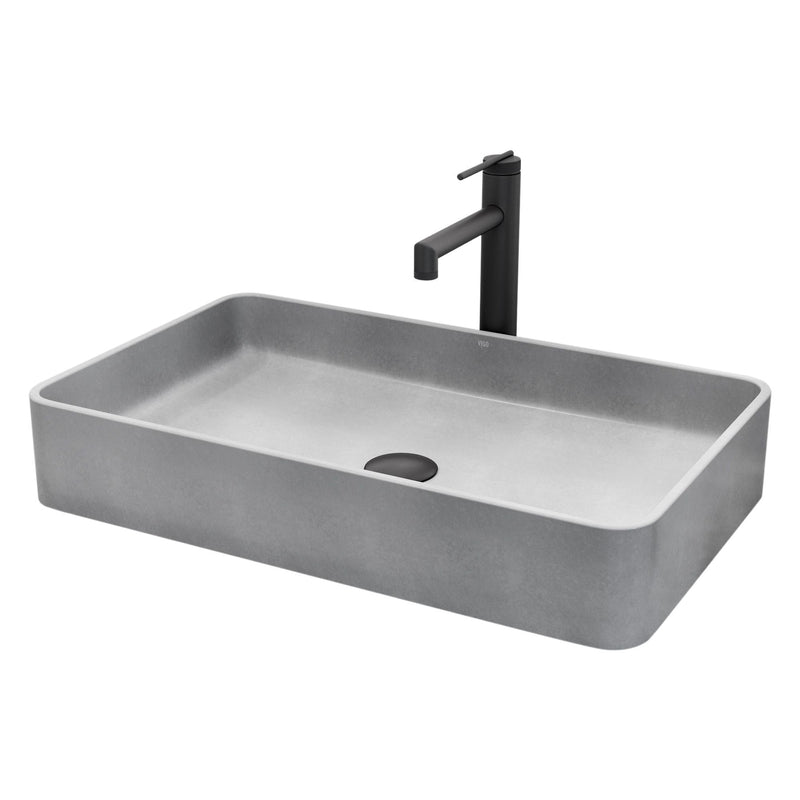 VIGO Basilica Gothic ConcretoStone Grey Bathroom Sink/Basin Set with Sterling Faucet and Rectangular Vessel T9