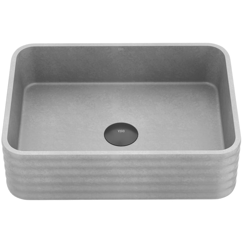 VIGO Cadman ConcretoStone 18-in Deep Grey Bathroom Sink/Basin with Rectangular Fluted Vessel T1