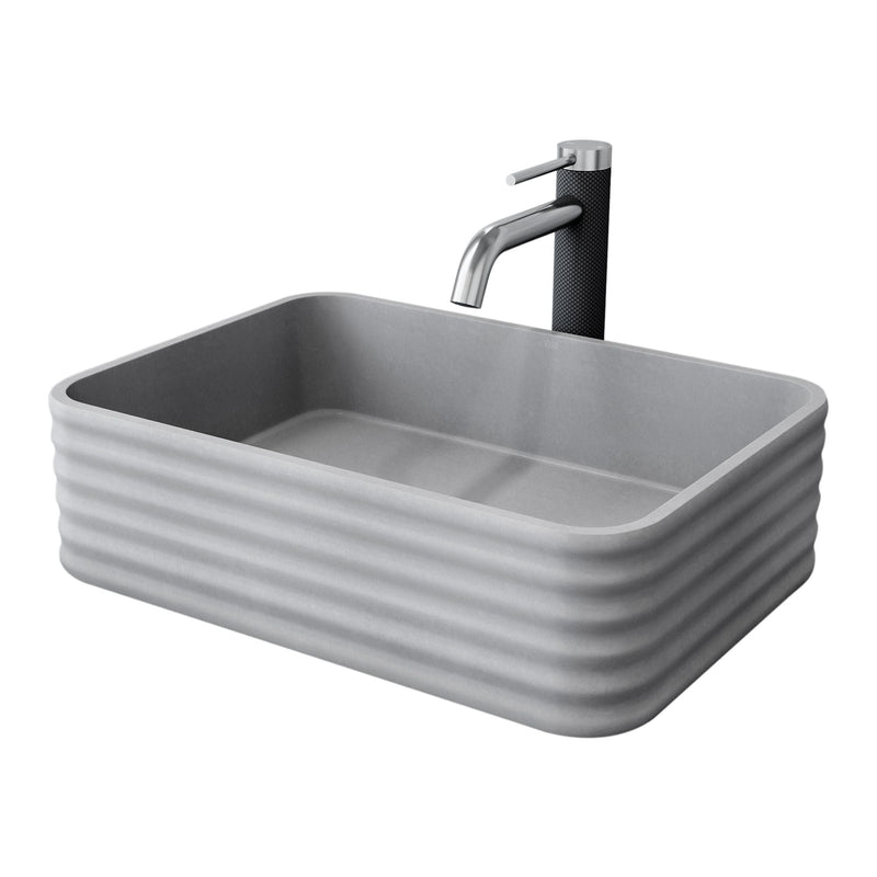 VIGO Cadman ConcretoStone Grey Bathroom Sink/Basin Set with Lexington Faucet and Rectangular Vessel X3