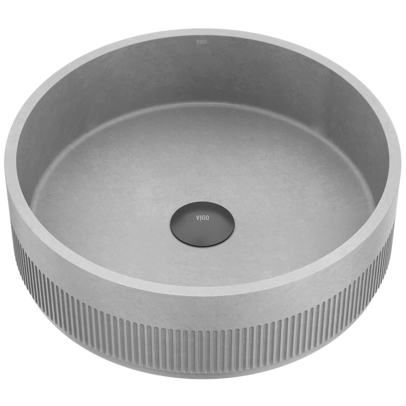 VIGO Cypress ConcretoStone 16-in Deep Grey Bathroom Sink/Basin with Round Fluted Vessel Y5