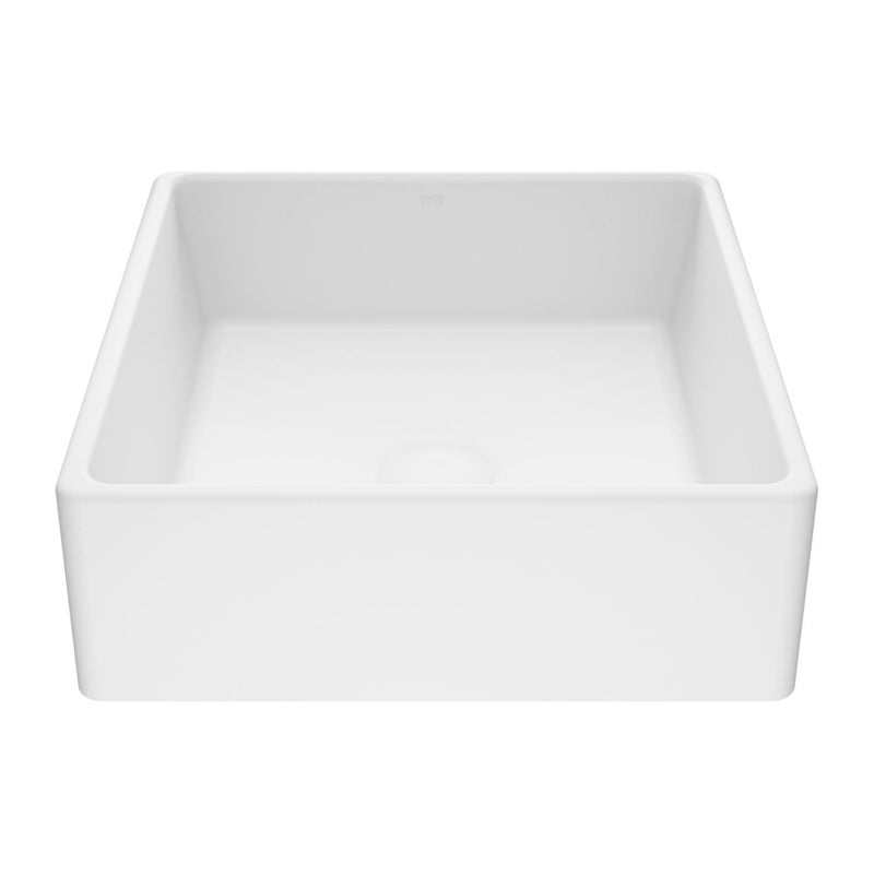 VIGO Dianthus Matte Stone Square Vessel Bathroom Sink, Above-Counter Installation, White M6