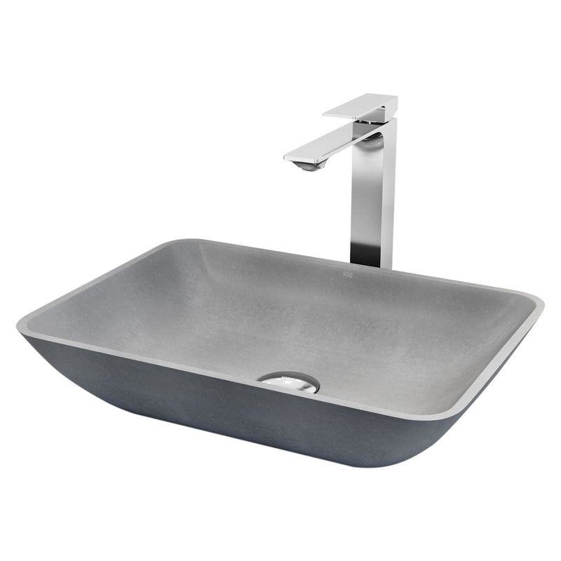 VIGO Duomo Gothic ConcretoStone Grey Bathroom Sink/Basin Set with Dunn Faucet and Rectangular Vessel X4