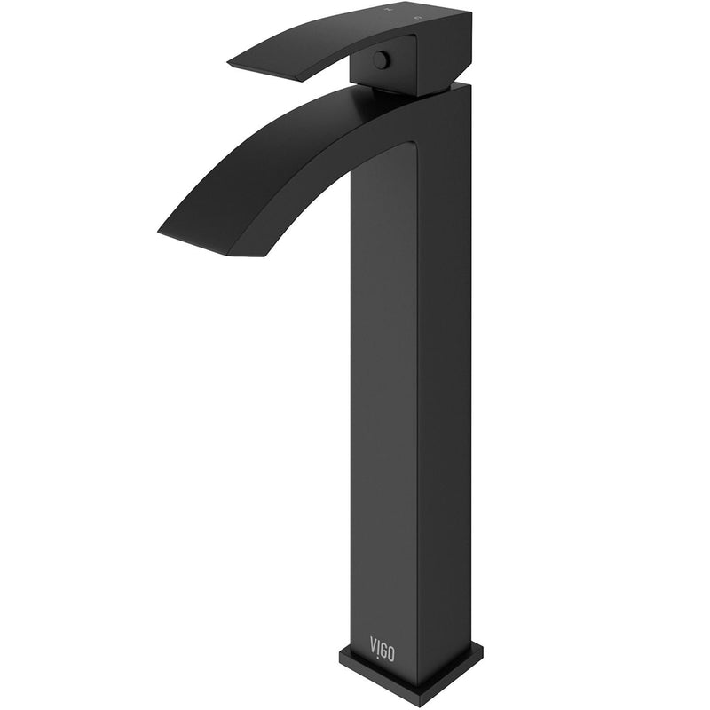 VIGO Duris Single Handle Vessel Sink Bathroom Faucet with Deck Plate, Matte Black Y9