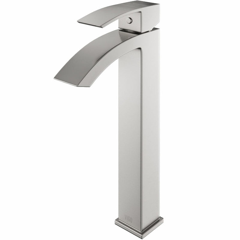 VIGO Duris Vessel Single Handle Vessel Sink Bathroom Faucet with Deck Plate, Brushed Nickel M5