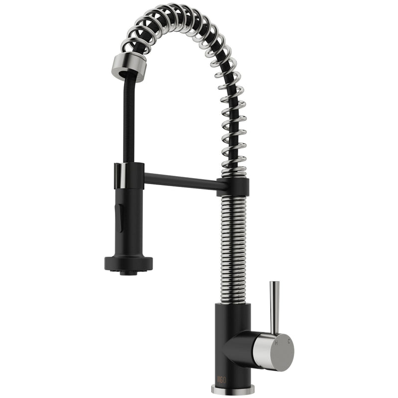 VIGO Edison Single Handle Pull Down Kitchen Faucet, Stainless Steel/Matte Black C0