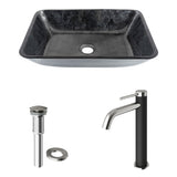 VIGO Glass Grey Onyx Bathroom Sink/Basin Set with Lexington Faucet and Rectangular Vessel
