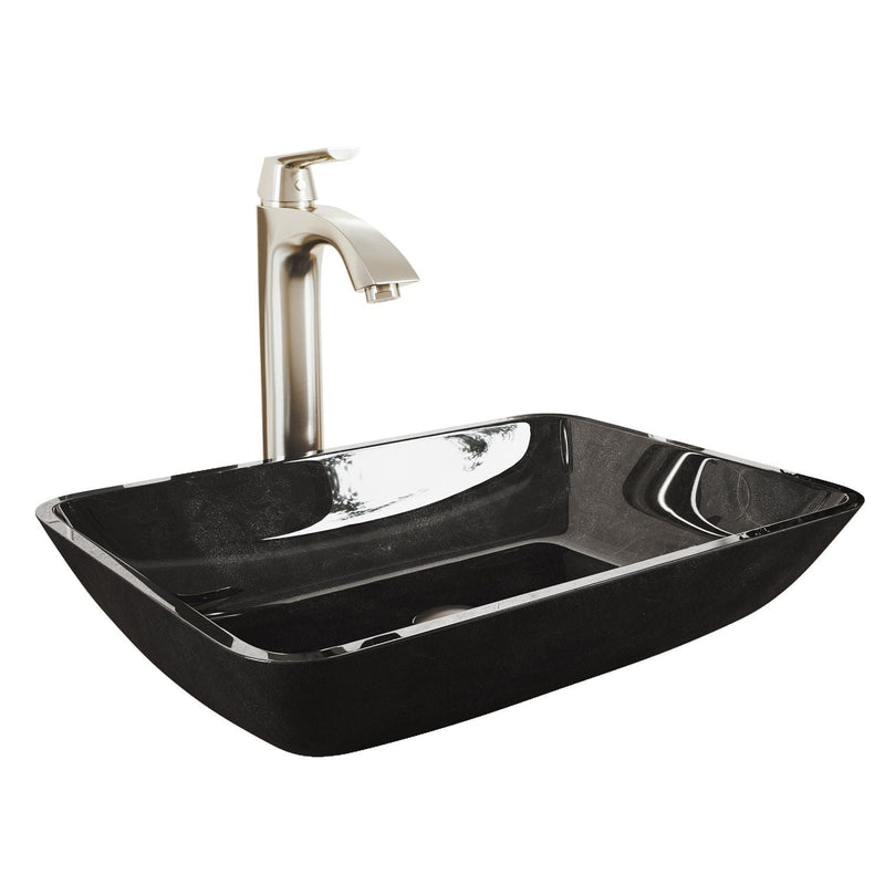 VIGO Glass Grey Onyx Bathroom Sink/Basin Set with Linus Faucet and Rectangular Vessel D9